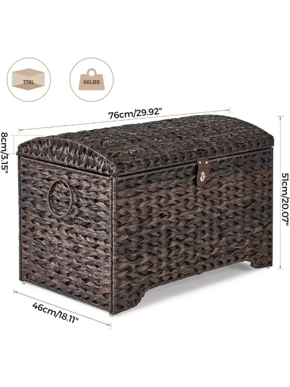 Large Handwoven Wicker Storage Basket with Lid - Stylish Home Organizer, 178L